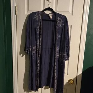 Knox Rose Navy Embroidered Kimono/Duster Cardigan Size M